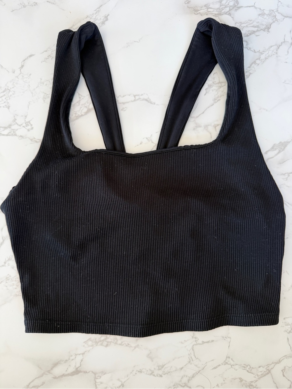 ALO Yoga Black Ribbed Square-Neck Crop Tank
